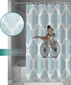 Bicycle Dinosaur Geometric Kids Shower Curtain - Travel Shower Curtain for Unique Bathroom Decor