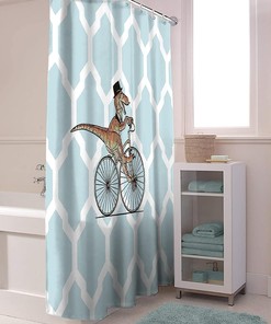 Bicycle Dinosaur Geometric Kids Shower Curtain - Travel Shower Curtain for Unique Bathroom Decor
