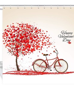 Bicycle Hearts Tree Retro Shower Curtain With Microfiber Accents, Waterproof Fabric