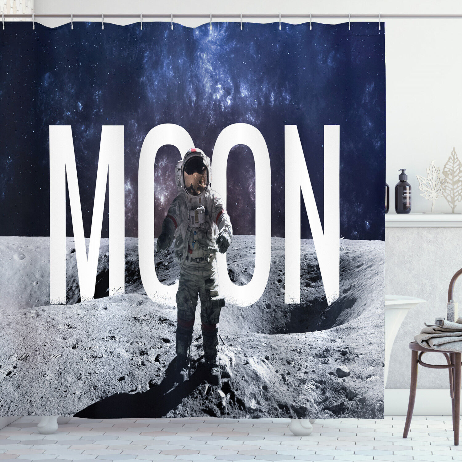 Big Bang Moon Shower Curtain for Sci-fi Bathroom Decor