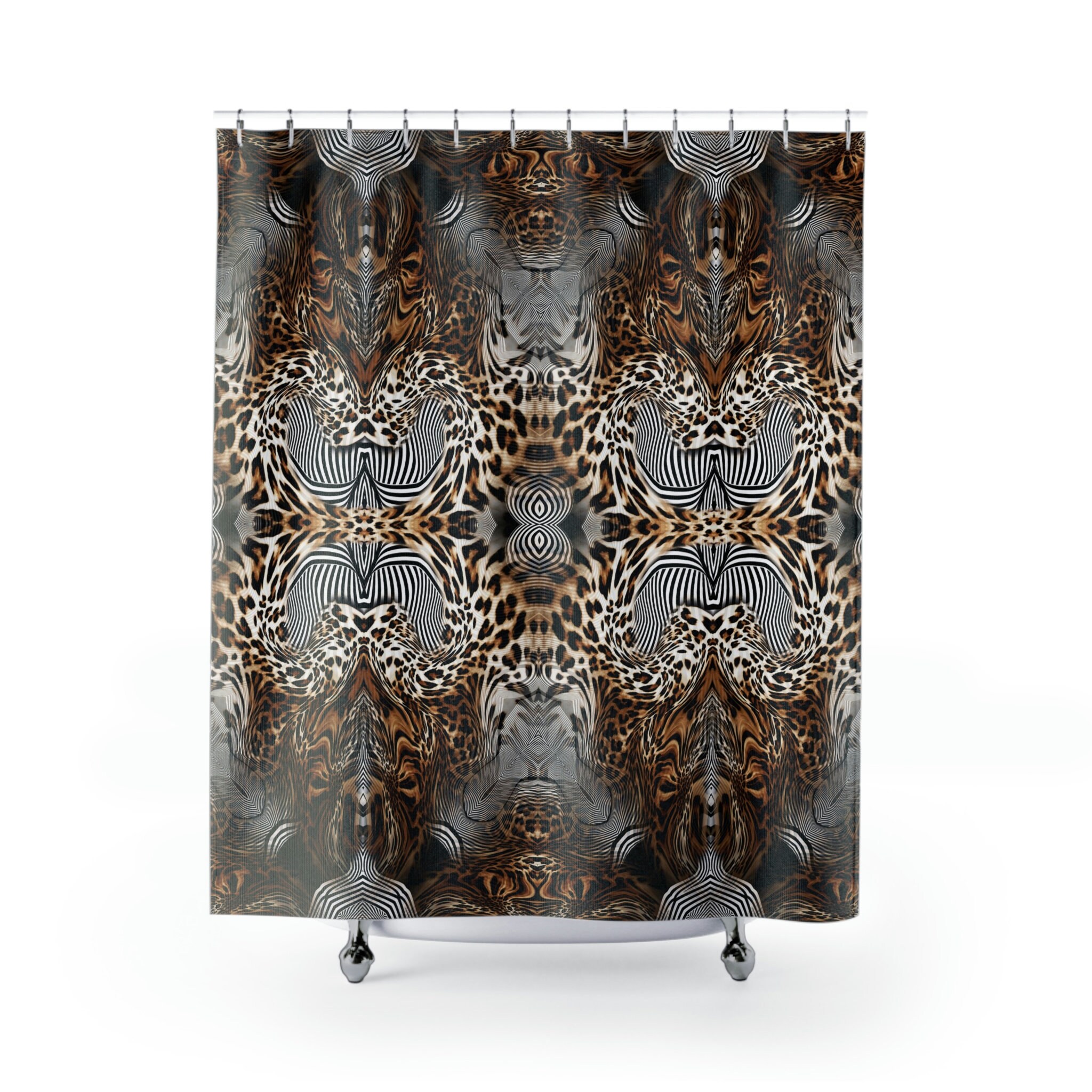 Big Cat Print Trippy Shower Curtain for Unique Bathroom Decor