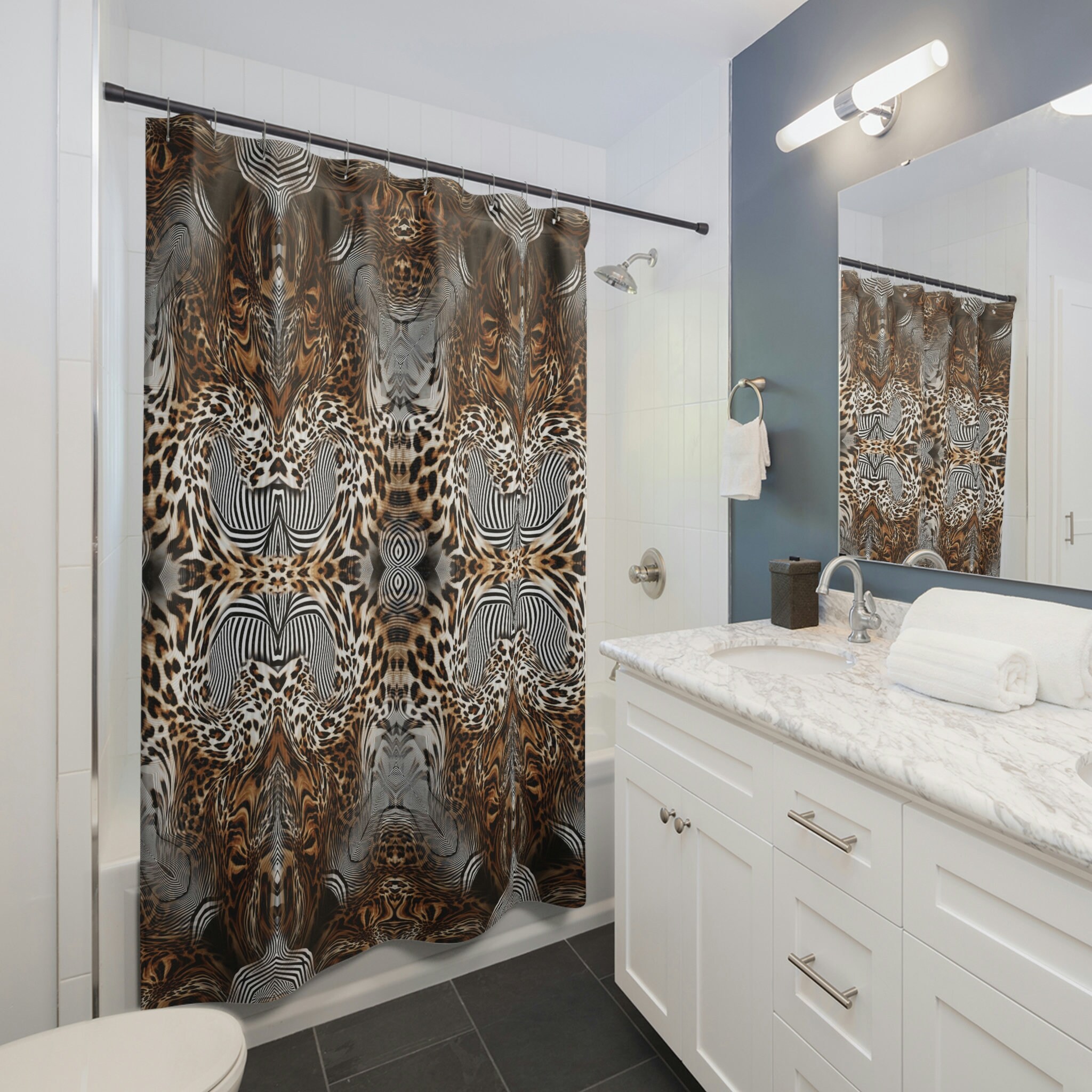 Big Cat Print Trippy Shower Curtain for Unique Bathroom Decor