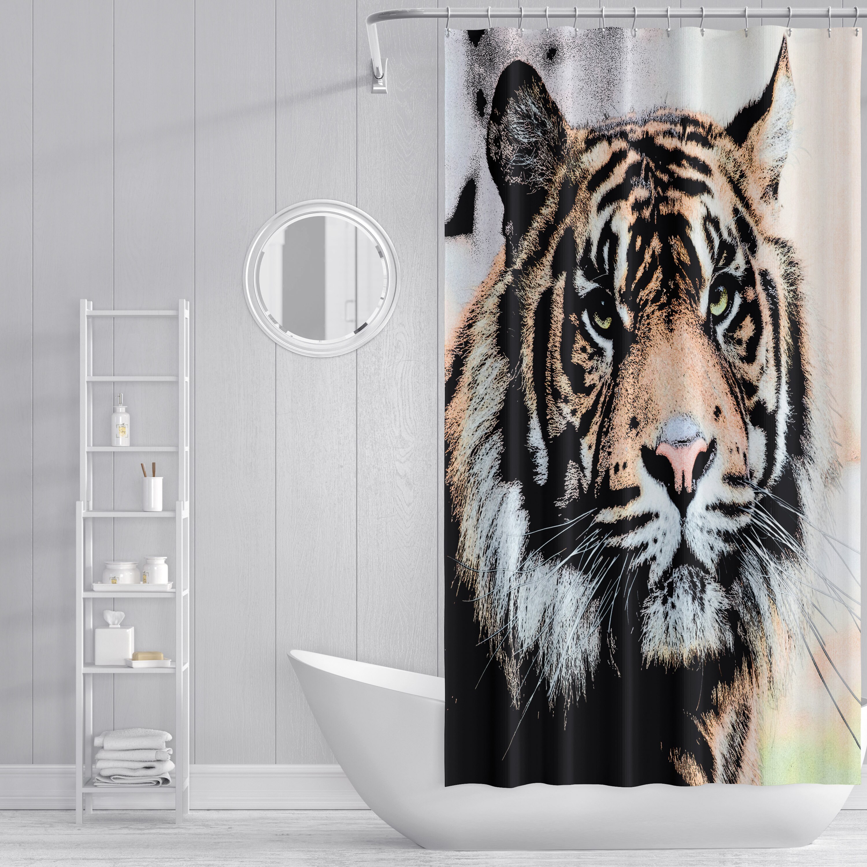 Big Cat Tiger Sketch Style Unique Shower Curtain With Microfiber Accents - Image 4