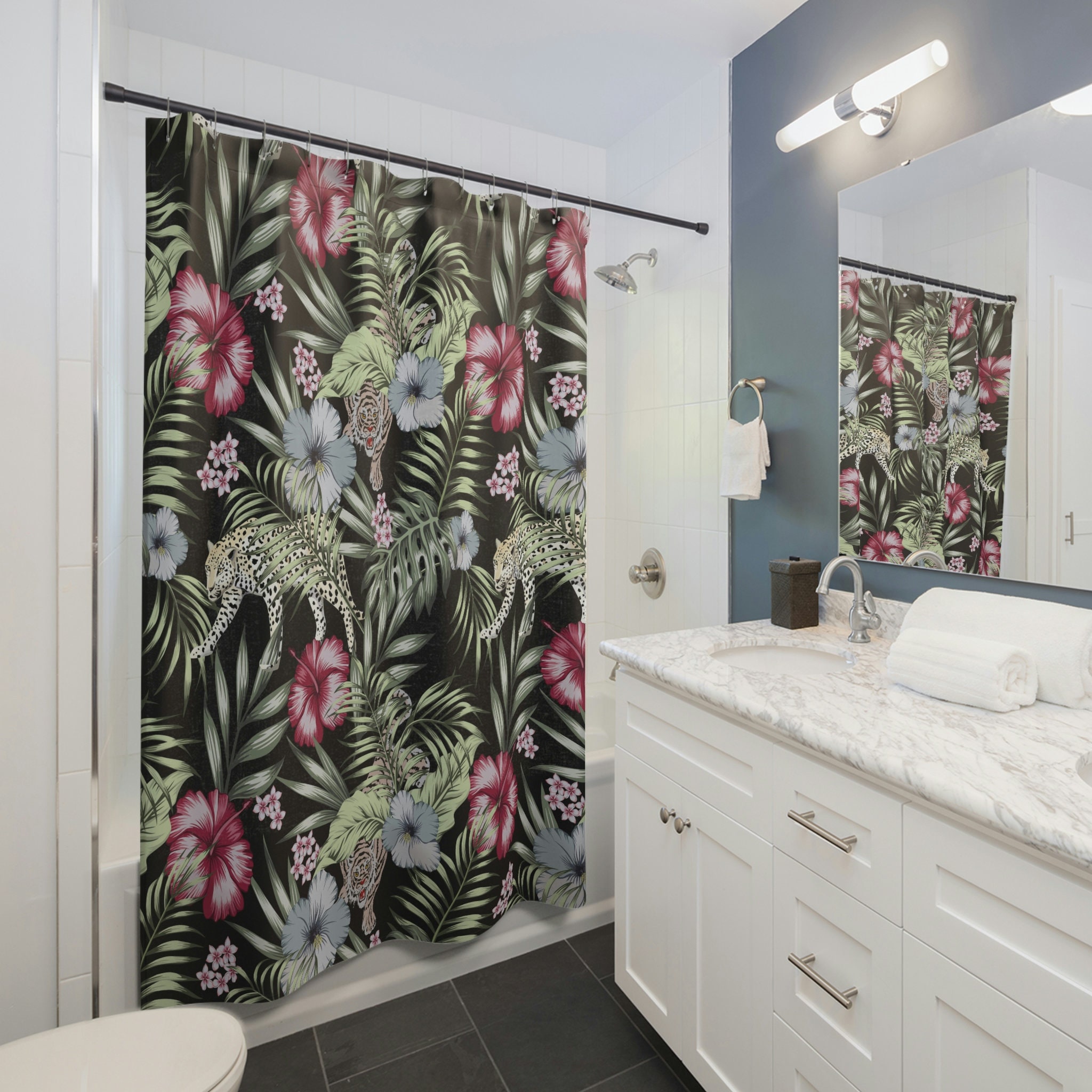 Big Cats In The Jungle Decorative Shower Curtain With Microfiber Accents - Image 2