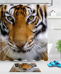 Big Eyes Tiger Staring Pattern Bathroom Waterproof Shower Curtain With Microfiber Accents