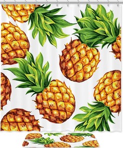 Big Pineapple Pattern Colorful Shower Curtain With Microfiber Accents, Waterproof Fabric