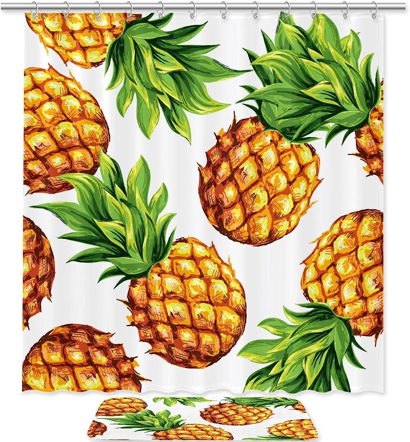 Big Pineapple Pattern Colorful Shower Curtain With Microfiber Accents, Waterproof Fabric