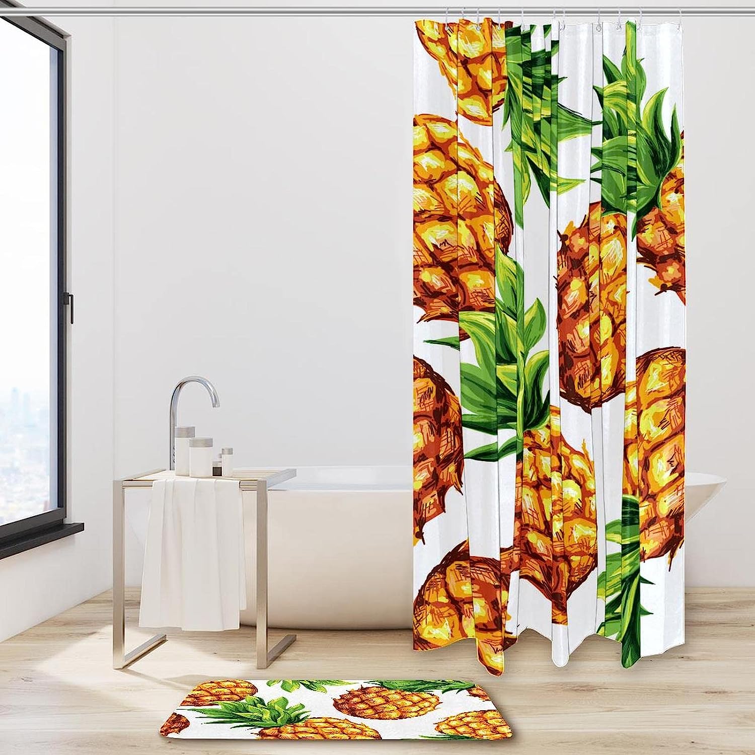 Big Pineapple Pattern Colorful Shower Curtain With Microfiber Accents, Waterproof Fabric - Image 2