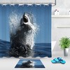 Big Shark Jumping Above Sea Water Blue Color Restroom Shower Curtain With Microfiber Accents
