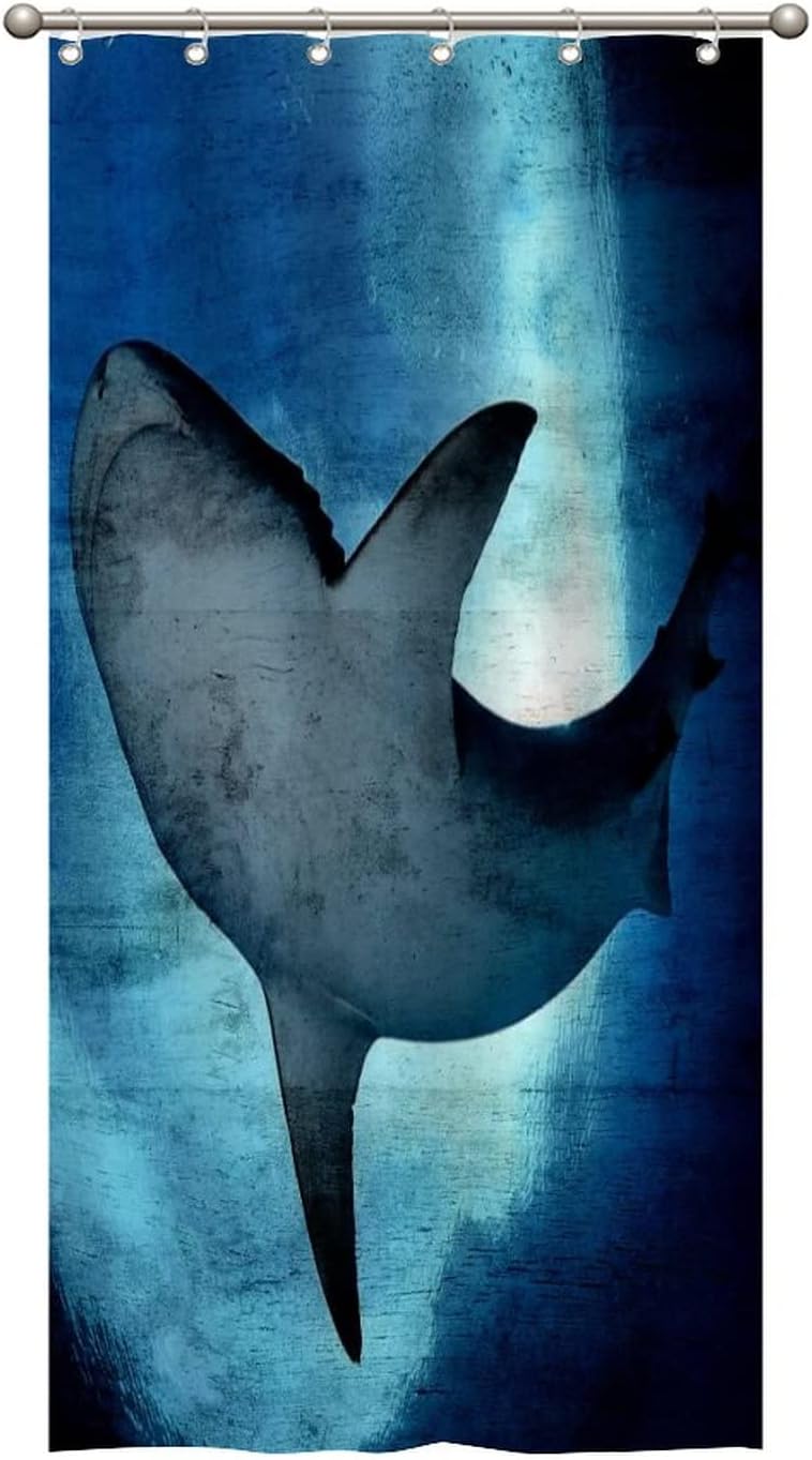 Big Shark Underwater Fabric Shower Curtain - Modern Sea Animal Bathroom Decor