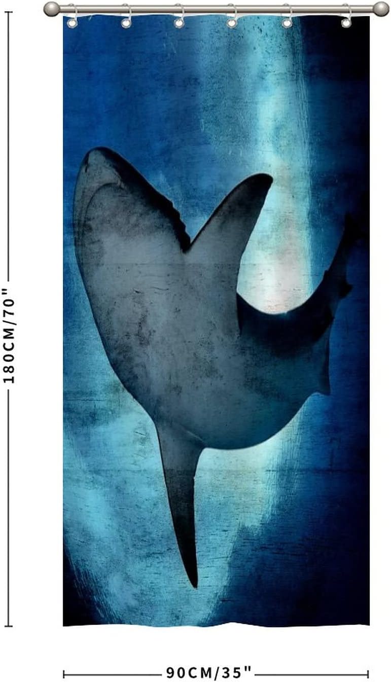 Big Shark Underwater Fabric Shower Curtain - Modern Sea Animal Bathroom Decor