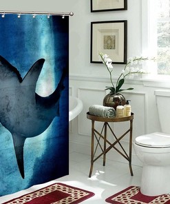 Big Shark Underwater Fabric Shower Curtain - Modern Sea Animal Bathroom Decor