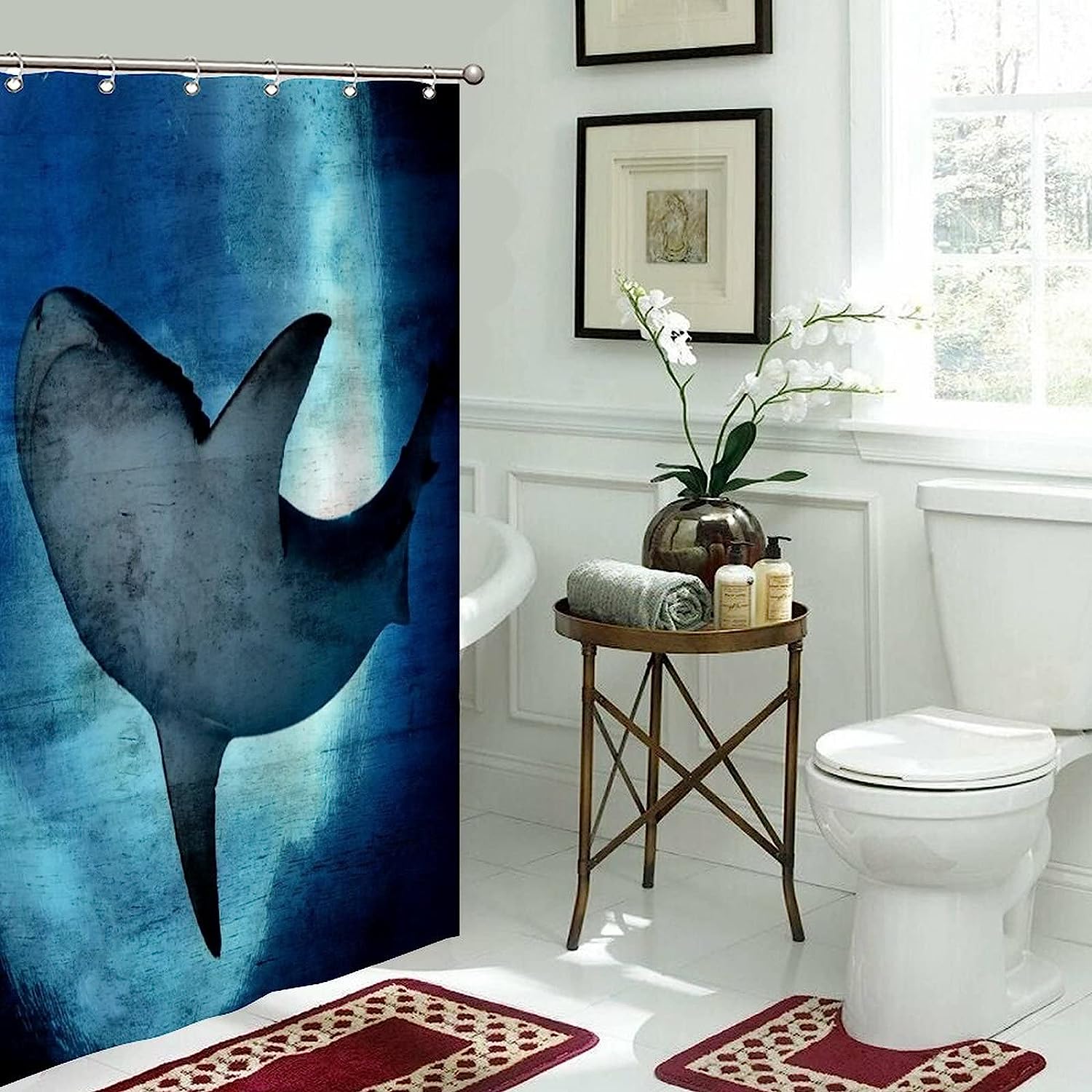 Big Shark Underwater Fabric Shower Curtain - Modern Sea Animal Bathroom Decor
