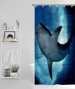 Big Shark Underwater Fabric Shower Curtain - Modern Sea Animal Bathroom Decor