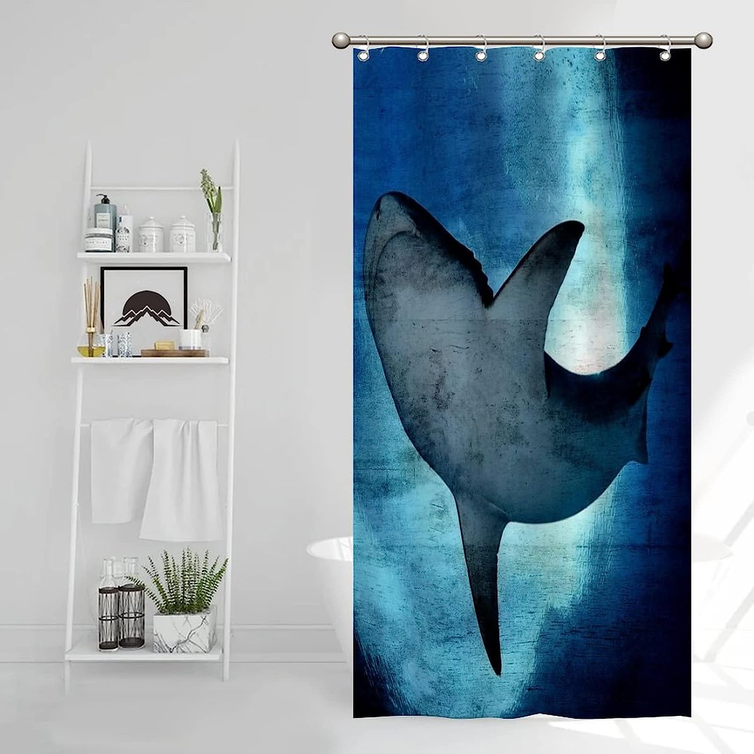 Big Shark Underwater Fabric Shower Curtain - Modern Sea Animal Bathroom Decor