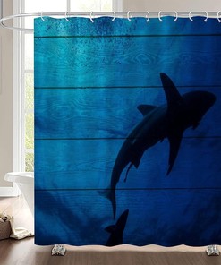 Big Shark Underwater Landscape Art Shower Curtain - Scenic Bathroom Decor