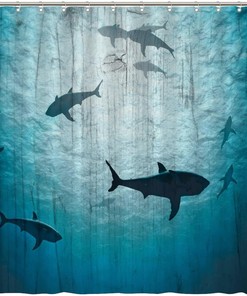 Big Shark with Sea Creatures Shower Curtain - Underwater Bathroom Decor