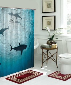 Big Shark with Sea Creatures Shower Curtain - Underwater Bathroom Decor
