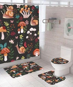 Big Snails Mushrooms Print Shower Curtain for Bathroom Decor