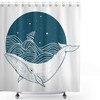 Big Whale Swimming in a Wavy Ocean Shower Curtain with Retro Antique Ship Artwork Print for Nautical Bathroom 