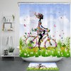 Bike Girl Flower Butterfly Decorative Shower Curtain With Microfiber Accents, Spring Lawn Easter Eggs Bathroom