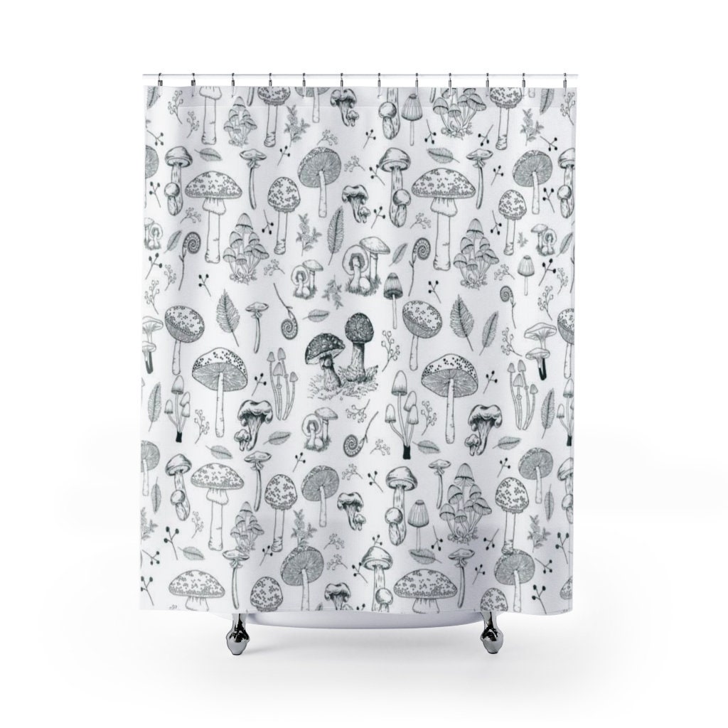 Biology Lover Goblincore Mushroom Shower Curtain - Dark Academia Dark Nature Forestcore Bathroom Decor