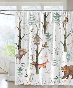 Birch Forest Cabin Shower Curtain For Rustic Life-Lovers - Forest Animal Bear Moose Rustic