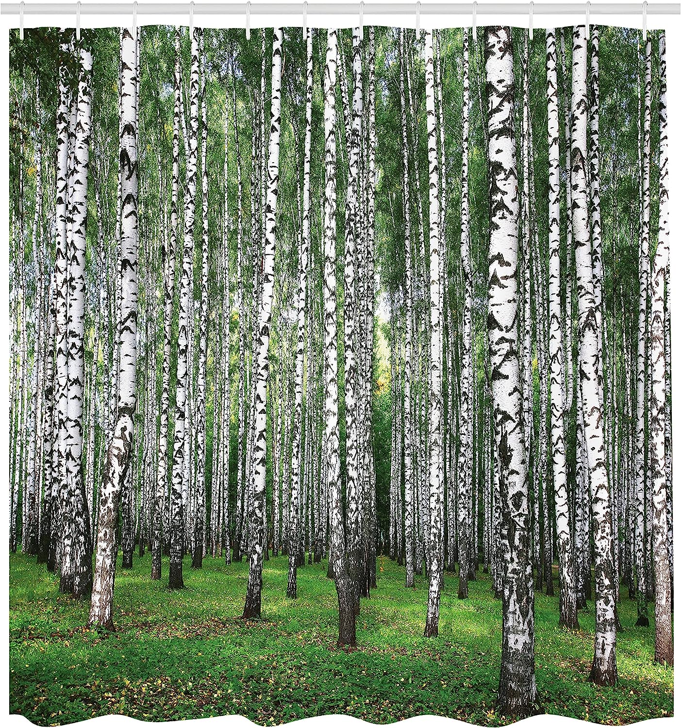 Birch Forest Landscape Shower Curtain | Autumn Trees September View | Cloth Fabric Bathroom Decor (White Black) - Image 2