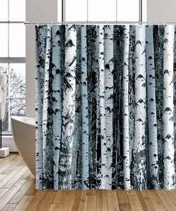 Birch Tree Forest Print Shower Curtain with Spring Scenery for Bathroom Decor