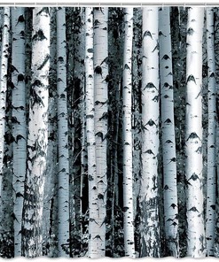 Birch Tree Forest Print Shower Curtain with Spring Scenery for Bathroom Decor