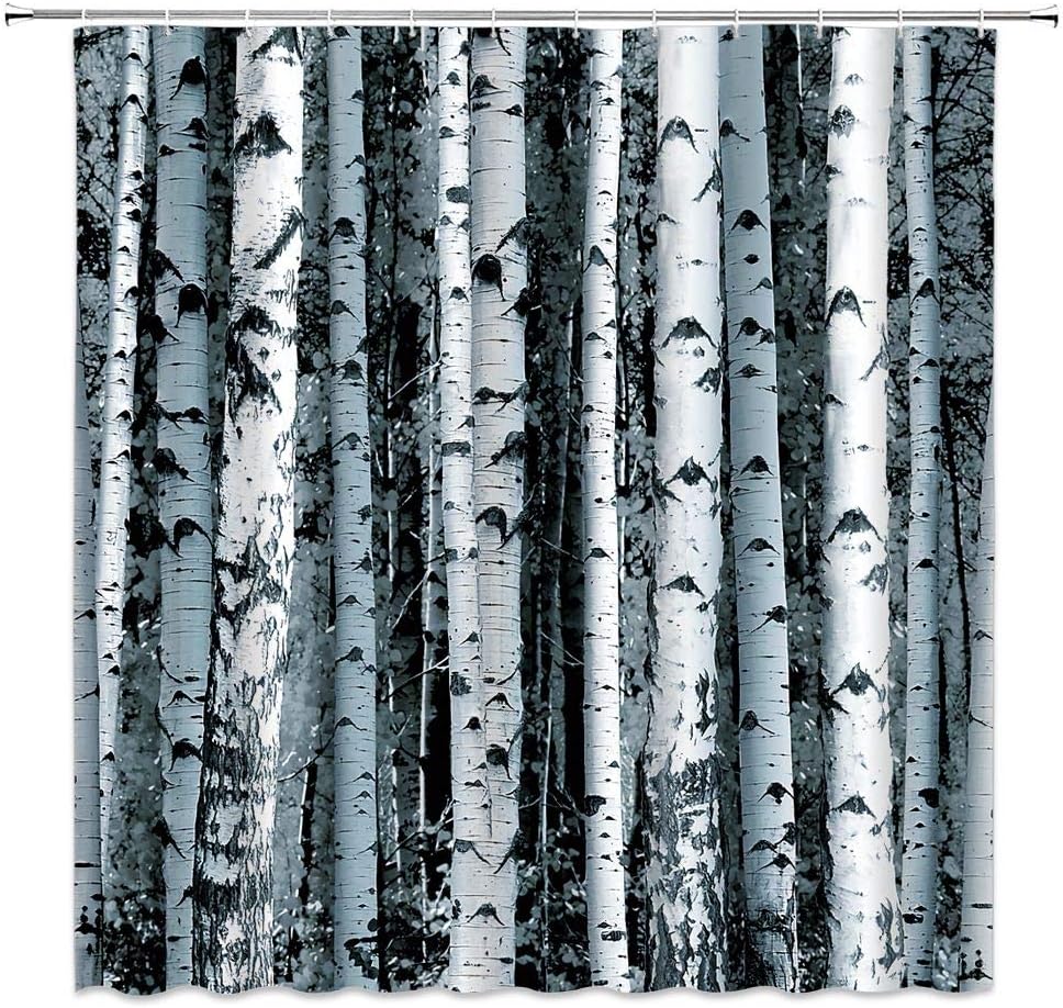 Birch Tree Forest Print Shower Curtain with Spring Scenery for Bathroom Decor