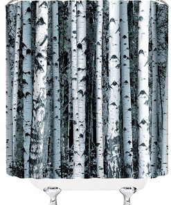 Birch Tree Forest Print Shower Curtain with Spring Scenery for Bathroom Decor