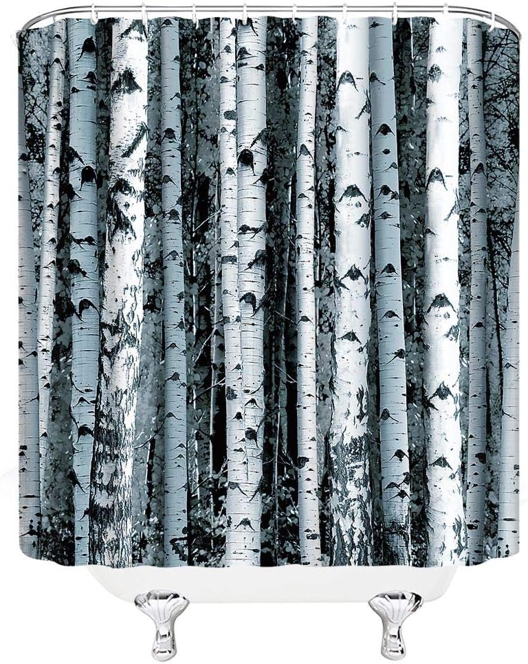 Birch Tree Forest Print Shower Curtain with Spring Scenery for Bathroom Decor