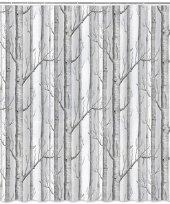 Birch Tree Forest Shower Curtain With Vintage Retro Fabric Design For Rustic Bathroom Decor