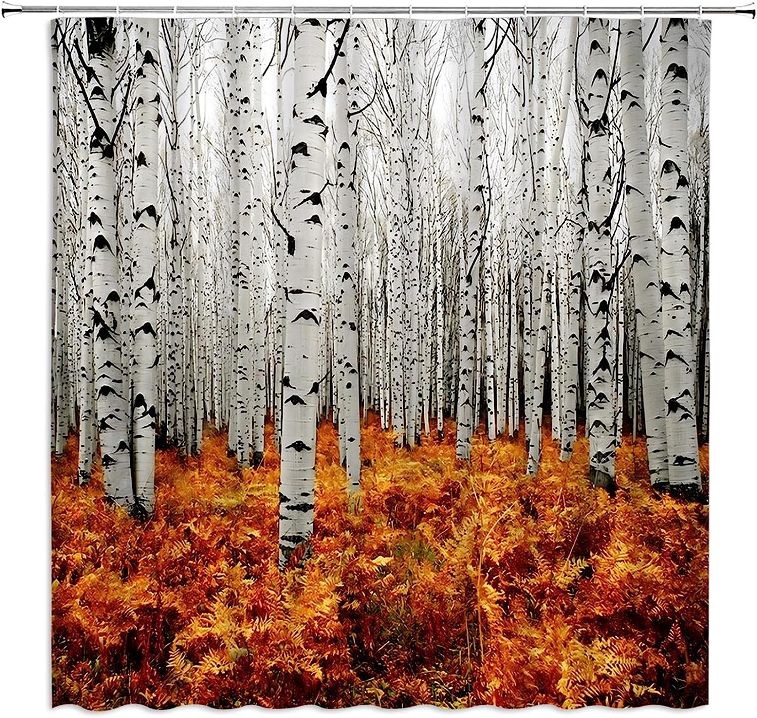 Birch Trees Autumn Forest Tree Branches Leaves Nature Scenery Landscape Shower Curtain for a Nature-inspired Bathroom