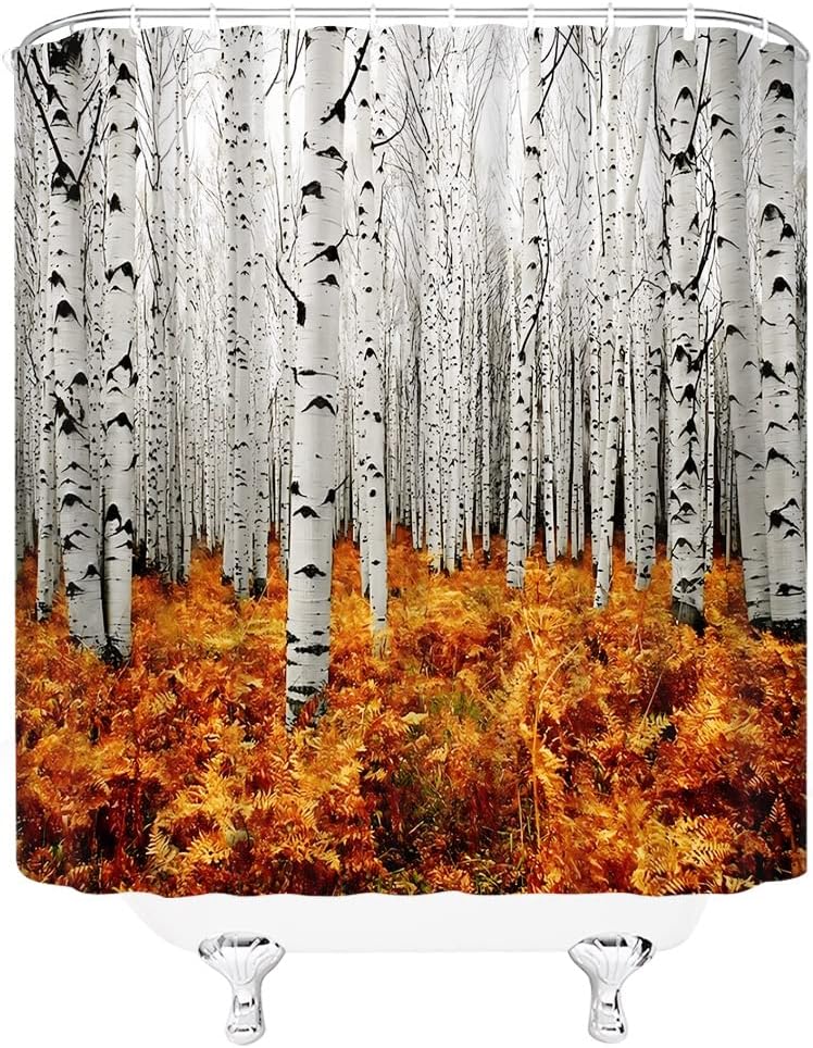Birch Trees Autumn Forest Tree Branches Leaves Nature Scenery Landscape Shower Curtain for a Nature-inspired Bathroom