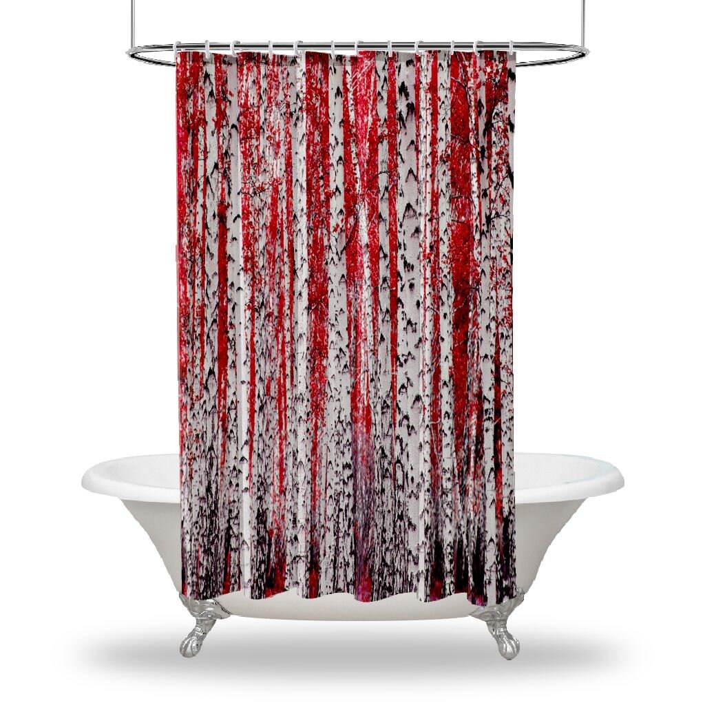 Birch Trees Forest Scenery Nature Printed Shower Curtain for a Rustic and Earthy Bathroom Look