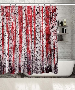 Birch Trees Forest Scenery Nature Printed Shower Curtain for a Rustic and Earthy Bathroom Look