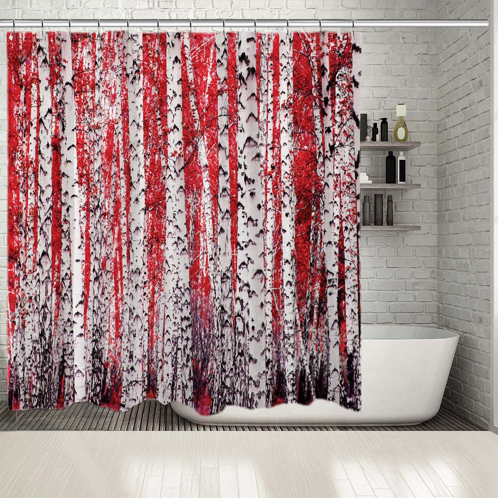 Birch Trees Forest Scenery Nature Printed Shower Curtain for a Rustic and Earthy Bathroom Look