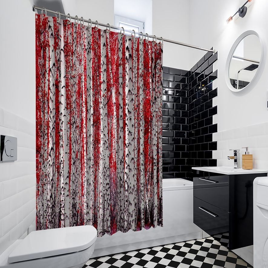 Birch Trees Forest Scenery Nature Printed Shower Curtain for a Rustic and Earthy Bathroom Look