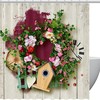 Bird House Floral Rose Fabric Shower Curtain for Bathroom Decor