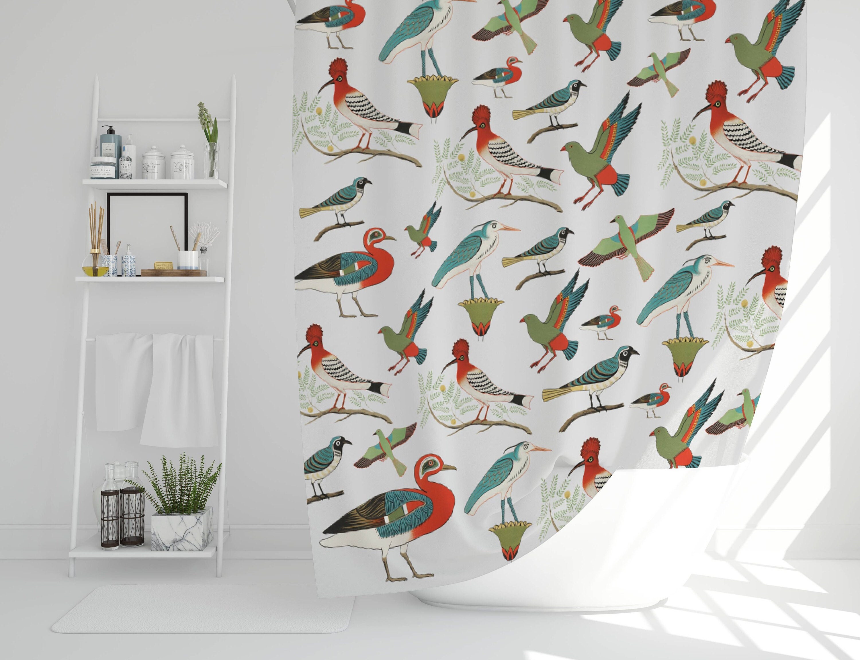 Bird Lovers Bathroom Retro Forest Bird Shower Curtain for a Natural and Relaxing Bathroom
