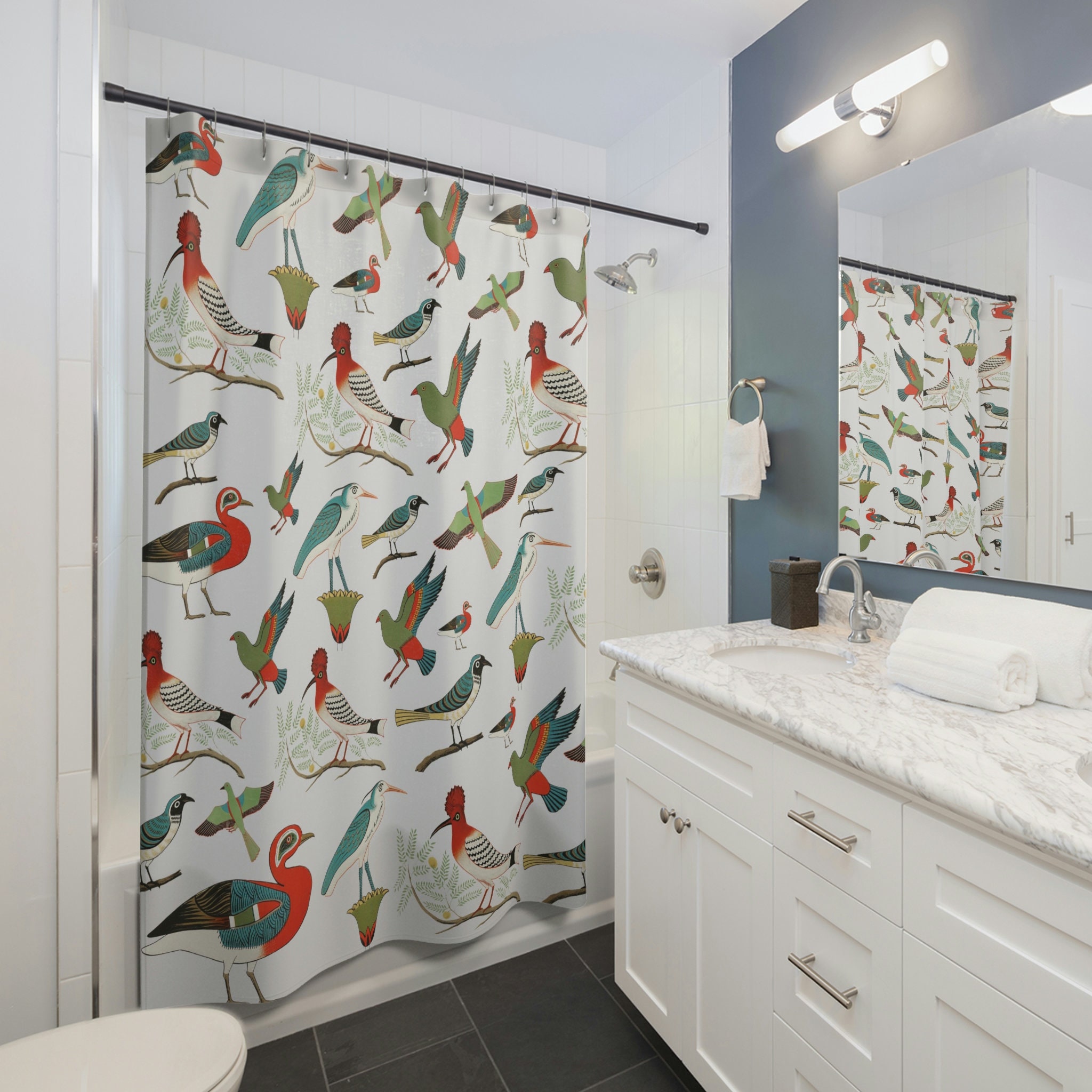 Bird Lovers Bathroom Retro Forest Bird Shower Curtain for a Natural and Relaxing Bathroom