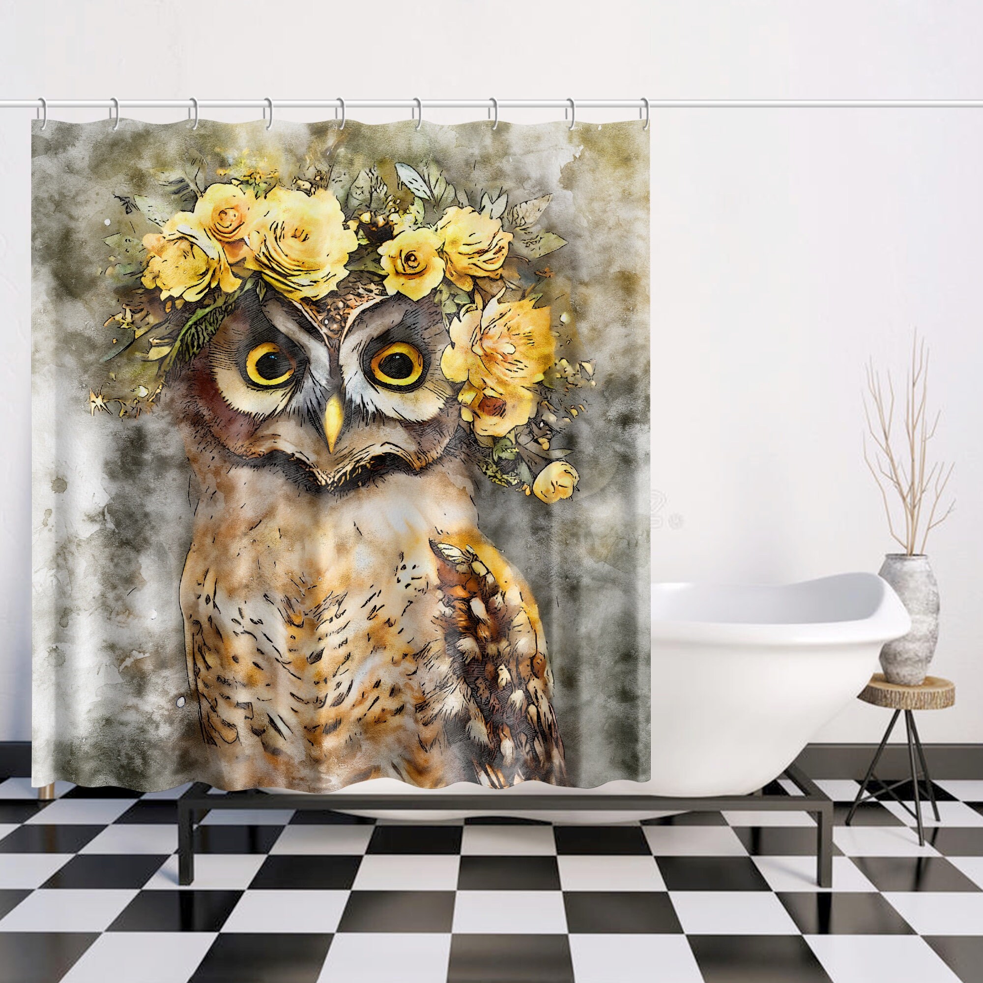 Bird Lover's Shower Curtain with Cute Owls Bath Decor - Unique Bathroom Decor