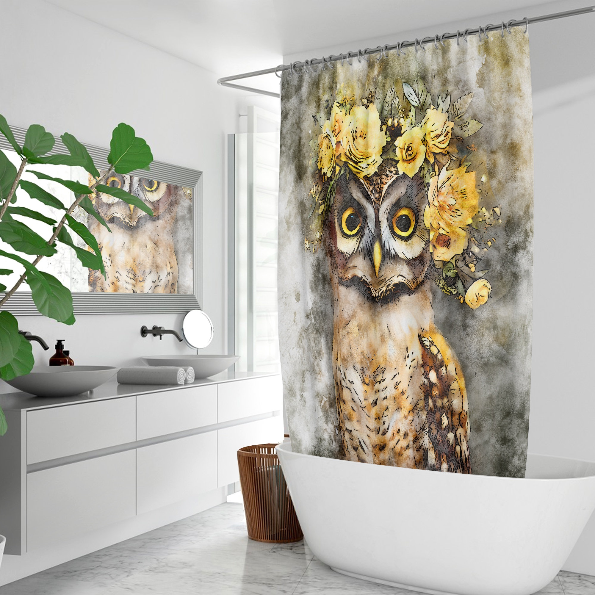 Bird Lover's Shower Curtain with Cute Owls Bath Decor - Unique Bathroom Decor