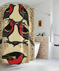 Bird Print Shower Curtain Nature Wildlife Waterproof Fabric Bathroom Decoration