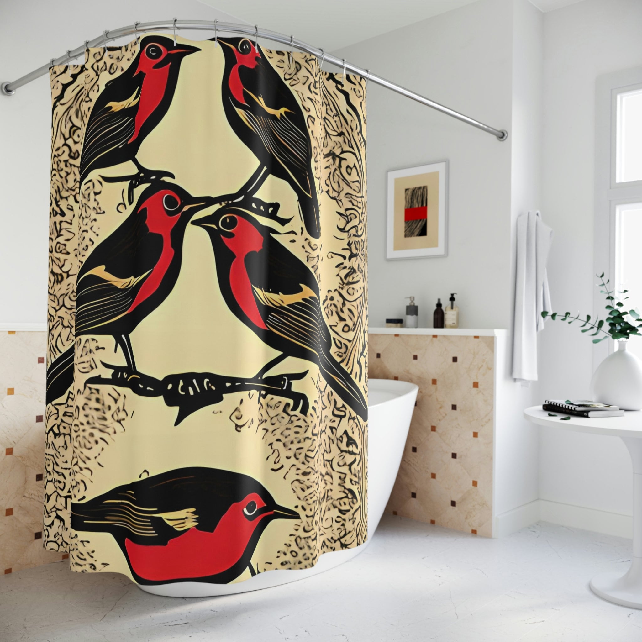 Bird Print Shower Curtain Nature Wildlife Waterproof Fabric Bathroom Decoration