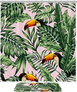 Bird and Butterfly Print Waterproof Shower Curtain for an Airy and Whimsical Bathroom