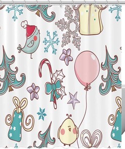 Bird and Candy Snowflake Colorful Shower Curtain for Bathroom