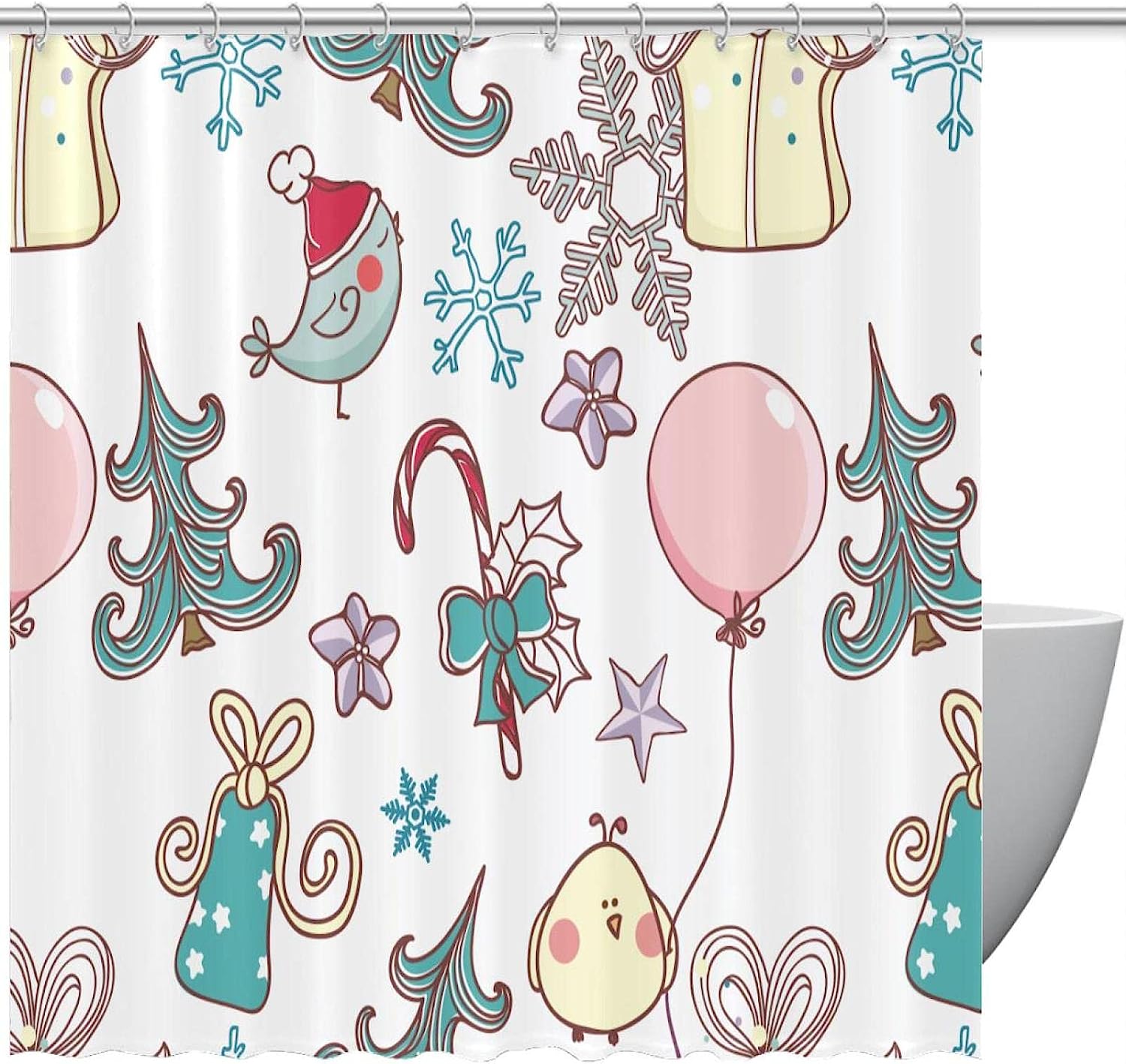 Bird and Candy Snowflake Colorful Shower Curtain for Bathroom